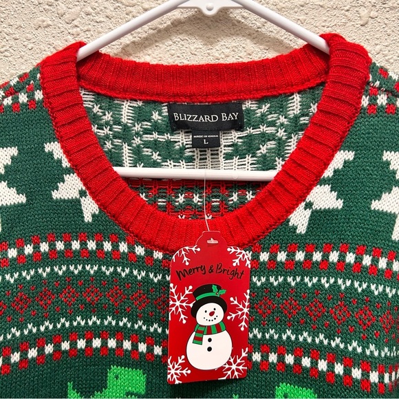 Blizzard Bay Mens Ugly Dinosaur Christmas Sweater NWT Large - Picture 3 of 6
